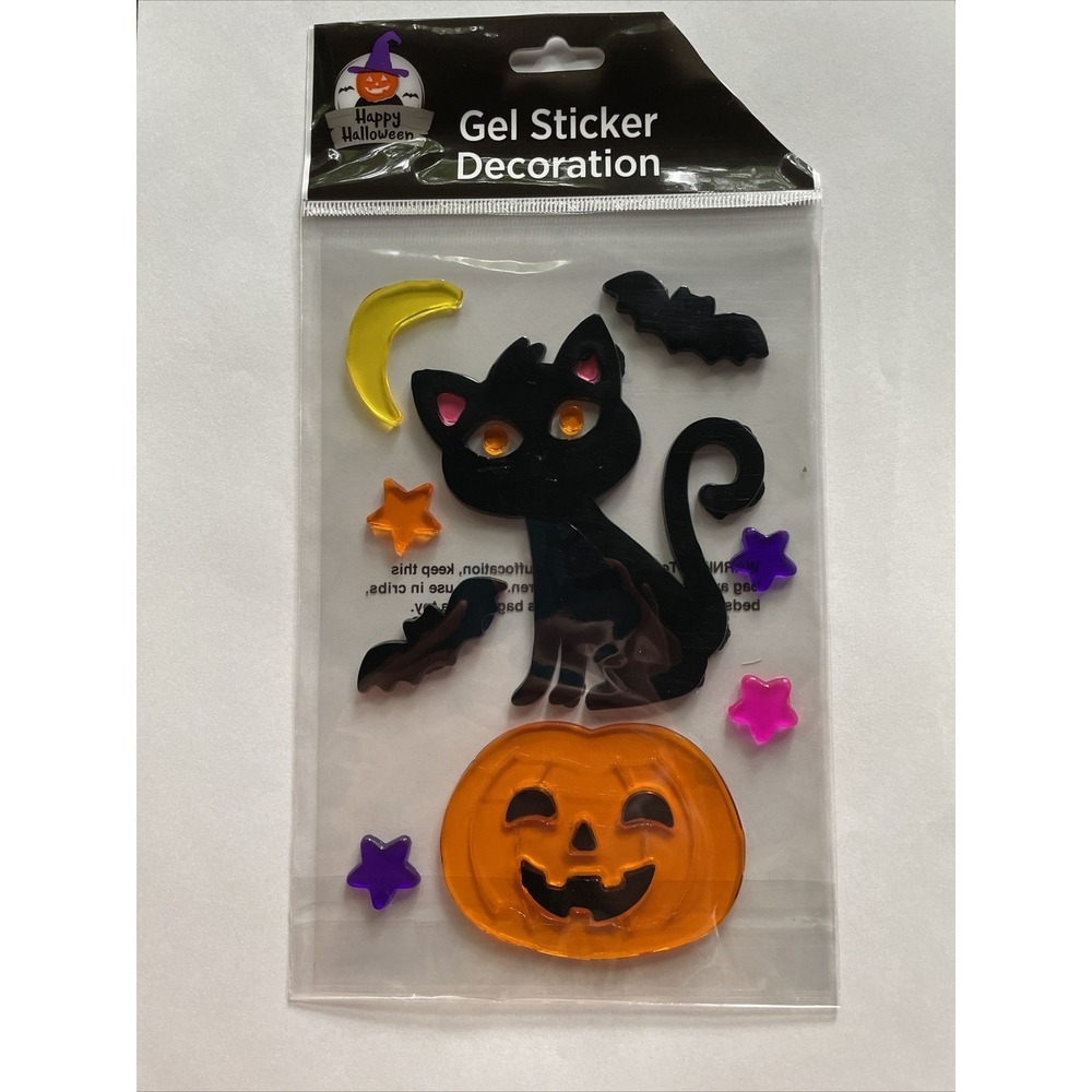 NEW HALLOWEEN 13 pc Window Sticker Gel Clings Decor Pumpkin Black Cat Bats Moon!